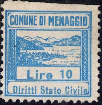Marca da Bollo del Comune di MENAGGIO su Carta Bianca di dimensioni 20 x 20 mm