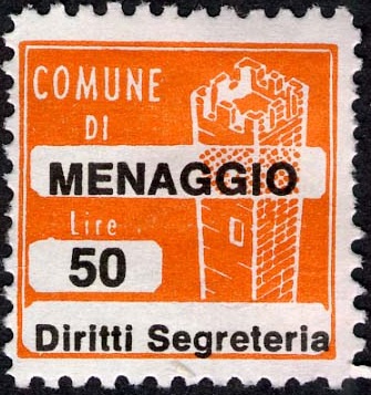 Marca da Bollo del Comune di MENAGGIO su Carta Bianca di dimensioni 20 x 20 mm