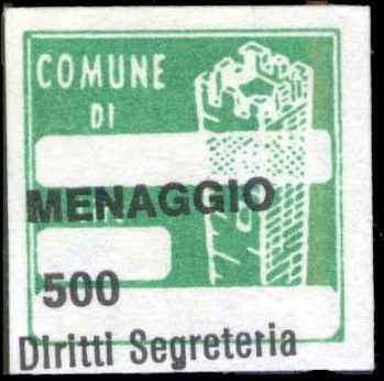 Marca da Bollo del Comune di MENAGGIO su Carta Bianca di dimensioni 20 x 20 mm