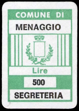 Marca da Bollo del Comune di MENAGGIO su Carta Bianca di dimensioni 18 x 27 mm
