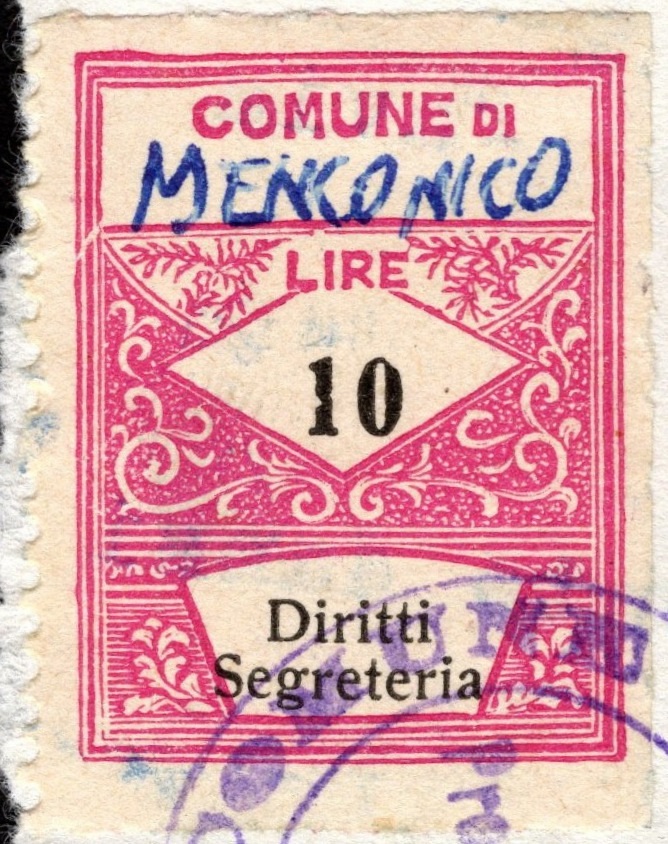 Marca da Bollo del Comune di MENCONICO su Carta Bianca di dimensioni 22 x 28 mm