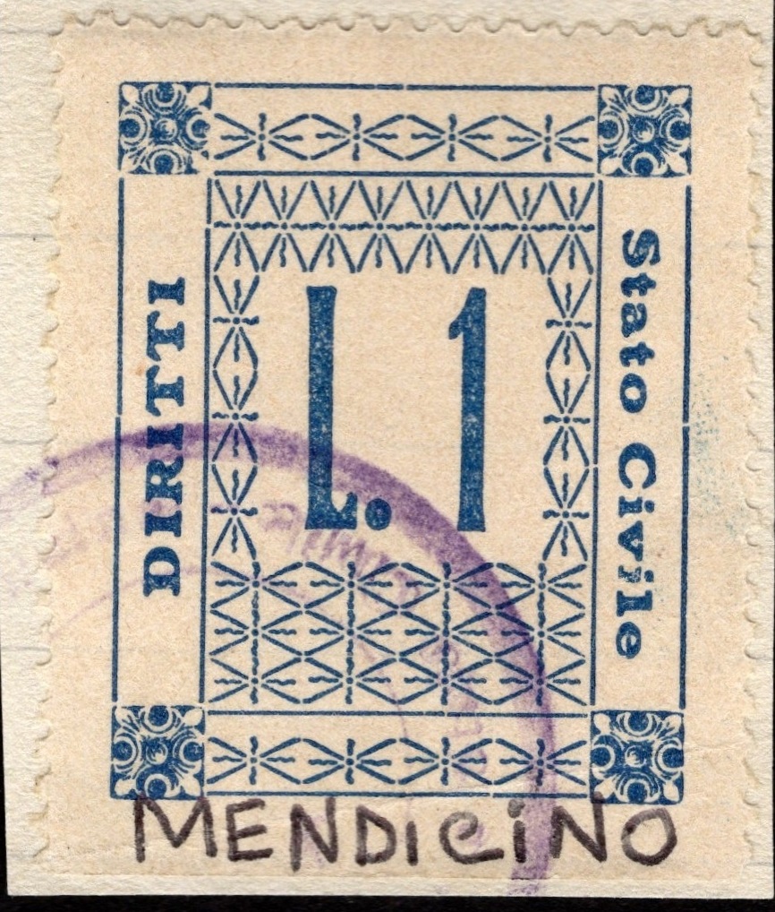 Marca da Bollo del Comune di MENDICINO su Carta Bianca Sottile di dimensioni 22 x 29 mm