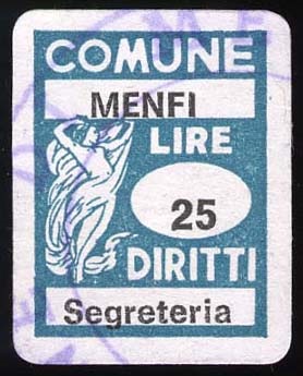 Marca da Bollo del Comune di MENFI su Carta Bianca di dimensioni 14 x 20 mm