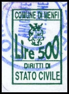 Marca da Bollo del Comune di MENFI su Carta Bianca di dimensioni 16 x 28 mm