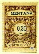 Marca da Bollo del Comune di MENTANA su Carta Bianca Sittile di dimensioni 25,5 x 34 mm