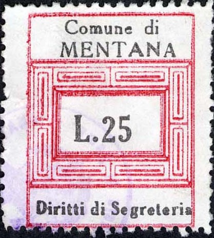 Marca da Bollo del Comune di MENTANA su Carta Bianca Sittile di dimensioni 23 x 29 mm