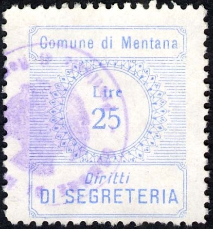 Marca da Bollo del Comune di MENTANA su Carta Bianca di dimensioni 23 x 28 mm