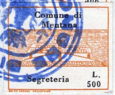 Marca da Bollo del Comune di MENTANA su Carta Bianca di dimensioni 23,5 x 20 mm