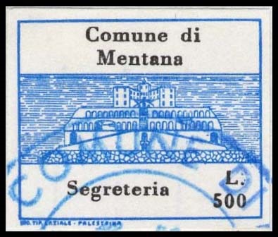 Marca da Bollo del Comune di MENTANA su Carta Bianca di dimensioni 23,5 x 19,5 mm