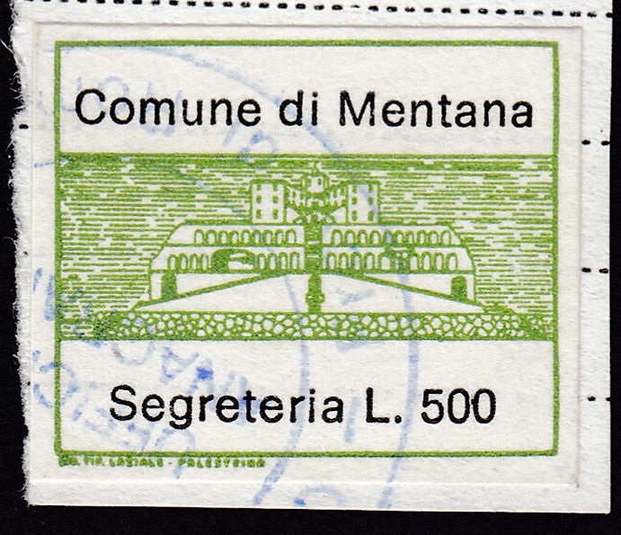 Marca da Bollo del Comune di MENTANA su Carta Bianca di dimensioni 18,5 x 19 mm