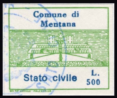 Marca da Bollo del Comune di MENTANA su Carta Bianca di dimensioni 20,5 x 17 mm