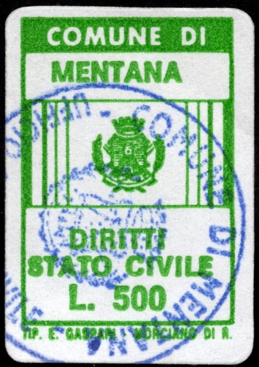 Marca da Bollo del Comune di MENTANA su Carta Bianca di dimensioni 16 x 22 mm