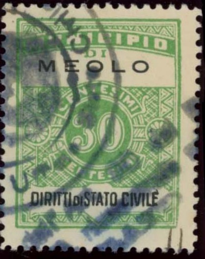 Marca da Bollo del Comune di MEOLO su Carta Bianca di dimensioni 22 x 29 mm