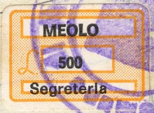 Marca da Bollo del Comune di MEOLO su Carta Bianca di dimensioni 19,5 x 14 mm