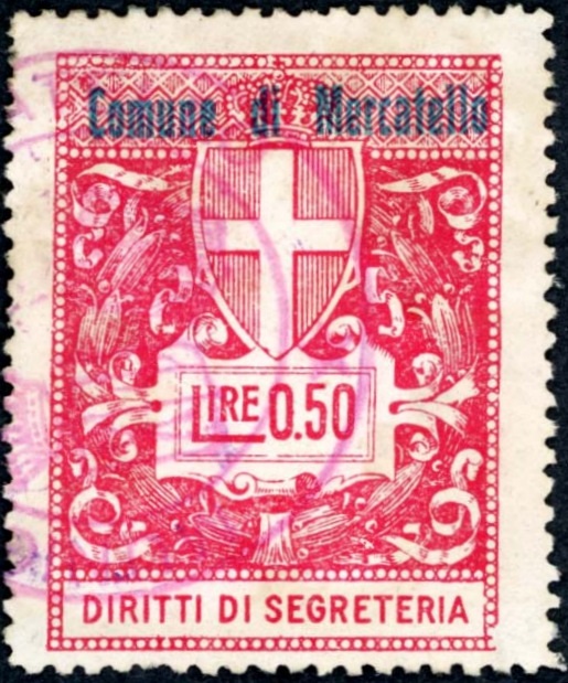 Marca da Bollo del Comune di MERCATELLO SUL METAURO su Carta Bianca di dimensioni 27 X 36 mm