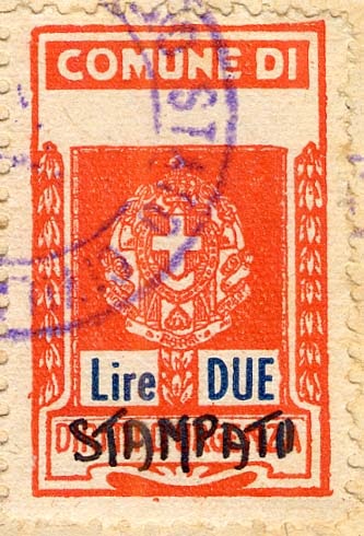 Marca da Bollo del Comune di MERCATINO CONCA su Carta Bianca di dimensioni 17 x 28 mm