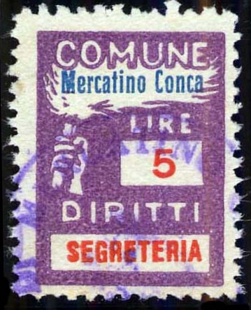 Marca da Bollo del Comune di MERCATINO CONCA su Carta Bianca Sittile di dimensioni 18 x 25 mm