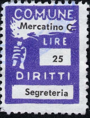Marca da Bollo del Comune di MERCATINO CONCA su Carta Bianca di dimensioni 19,5 x 26 mm