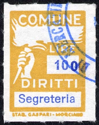 Marca da Bollo del Comune di MERCATINO CONCA su Carta Bianca di dimensioni 19,5 x 26 mm
