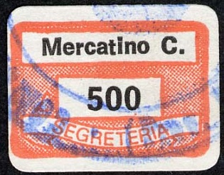 Marca da Bollo del Comune di MERCATINO CONCA su Carta Bianca di dimensioni 19 x 13 mm