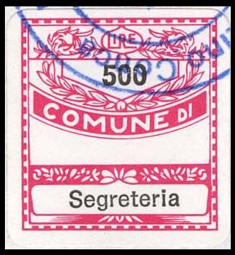 Marca da Bollo del Comune di MERCATINO CONCA su Carta Bianca di dimensioni 19 x 21 mm