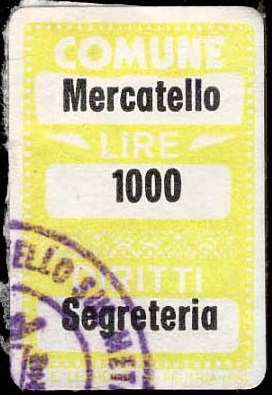Marca da Bollo del Comune di MERCATINO CONCA su Carta Bianca di dimensioni 20 x 32 mm