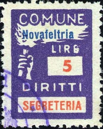 Marca da Bollo del Comune di NOVAFELTRIA (MERCATINO MARECCHIA) su Carta Bianca di dimensioni 18 x 25 mm