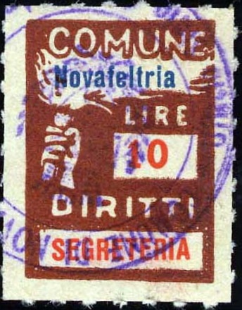 Marca da Bollo del Comune di NOVAFELTRIA (MERCATINO MARECCHIA) su Carta Bianca di dimensioni 18,5 x 26 mm