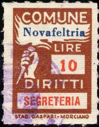 Marca da Bollo del Comune di NOVAFELTRIA (MERCATINO MARECCHIA) su Carta Bianca di dimensioni 19 x 26,5 mm