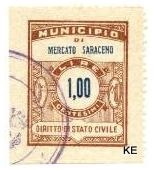 Marca da Bollo del Comune di MERCATO SARACENO su Carta Bianca Sittile di dimensioni 24 x 30,5 mm