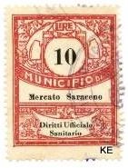 Marca da Bollo del Comune di MERCATO SARACENO su Carta Bianca Sittile di dimensioni 28 x 36,5 mm