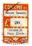Marca da Bollo del Comune di MERCATO SARACENO su Carta Bianca Sittile di dimensioni 21,5 x 34 mm