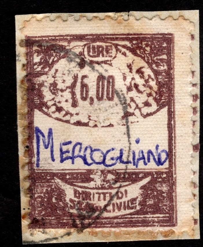Marca da Bollo del Comune di MERCOGLIANO su Carta Bianca di dimensioni 22 x 28 mm
