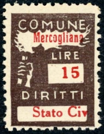 Marca da Bollo del Comune di MERCOGLIANO su Carta Bianca di dimensioni 18 x 24 mm
