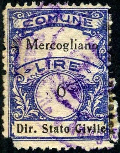 Marca da Bollo del Comune di MERCOGLIANO su Carta Bianca di dimensioni 23 x 30,5 mm