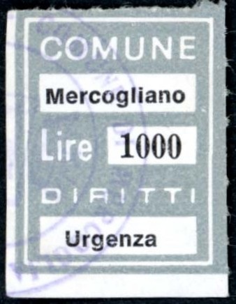 Marca da Bollo del Comune di MERCOGLIANO su Carta Bianca di dimensioni 18 x 24 mm