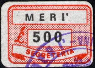 Marca da Bollo del Comune di MERI´ su Carta Bianca di dimensioni 19 x 13 mm