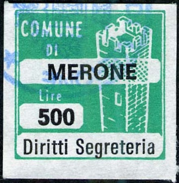Marca da Bollo del Comune di MERONE su Carta Bianca di dimensioni 20 x 20 mm