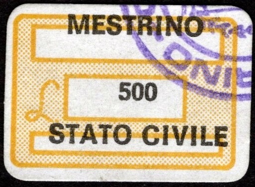 Marca da Bollo del Comune di MESTRINO su Carta Bianca di dimensioni 20 x 14 mm