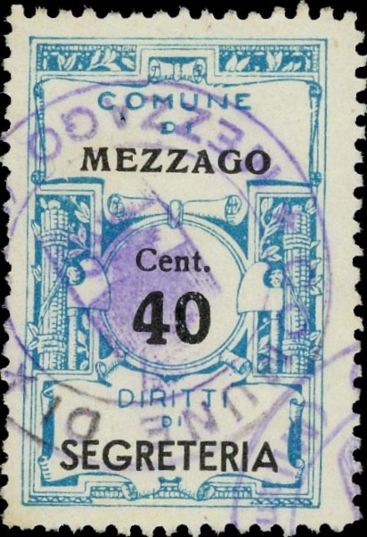 Marca da Bollo del Comune di MEZZAGO su Carta Bianca Sottile di dimensioni 22 x 30 mm
