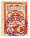 Marca da Bollo del Comune di MEZZANA MORTIGLIENGO su Carta Bianca Sottile di dimensioni 24 x 33 mm
