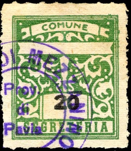 Marca da Bollo del Comune di MEZZANINO su Carta Bianca di dimensioni 23 x 27 mm