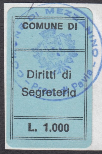 Marca da Bollo del Comune di MEZZANINO su Carta Colorata di dimensioni 20 x 31 mm