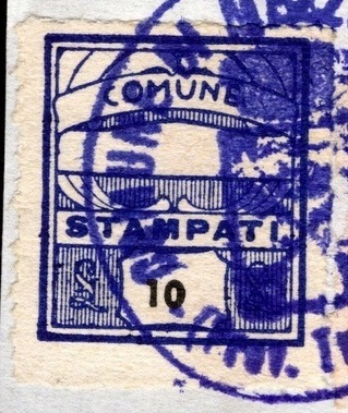 Marca da Bollo del Comune di MEZZOLOMBARDO su Carta Bianca di dimensioni 22 x 28 mm