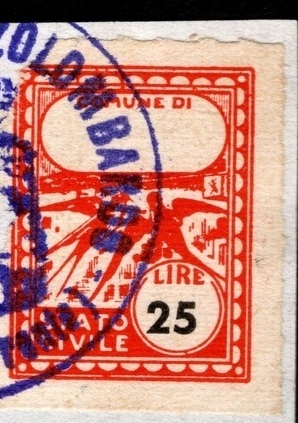 Marca da Bollo del Comune di MEZZOLOMBARDO su Carta Bianca di dimensioni 22 x 28 mm