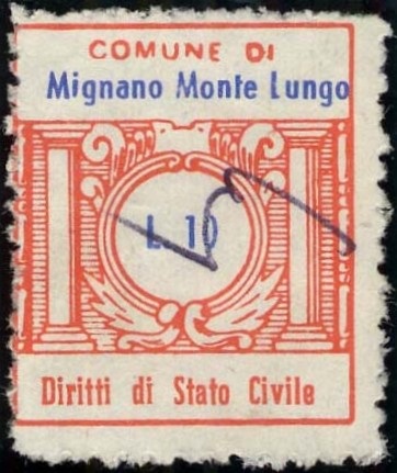 Marca da Bollo del Comune di MIGNANO MONTE LUNGO su Carta Bianca di dimensioni 21 x 25 mm