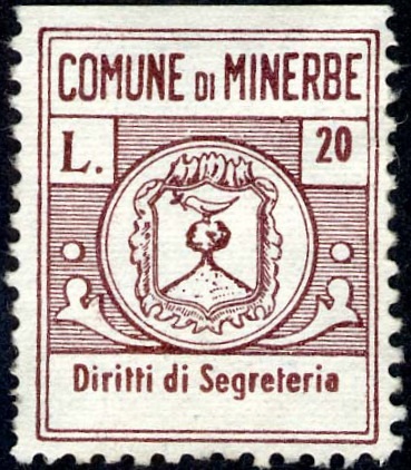 Marca da Bollo del Comune di MINERBE su Carta Bianca di dimensioni 22 x 25,5 mm