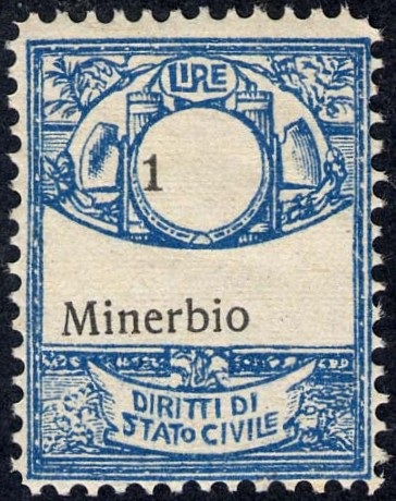 Marca da Bollo del Comune di MINERBIO su Carta Bianca di dimensioni 22 x 28 mm
