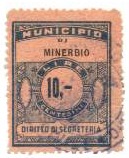 Marca da Bollo del Comune di MINERBIO su Carta Arancione sottile di dimensioni 23,5 x 30 mm