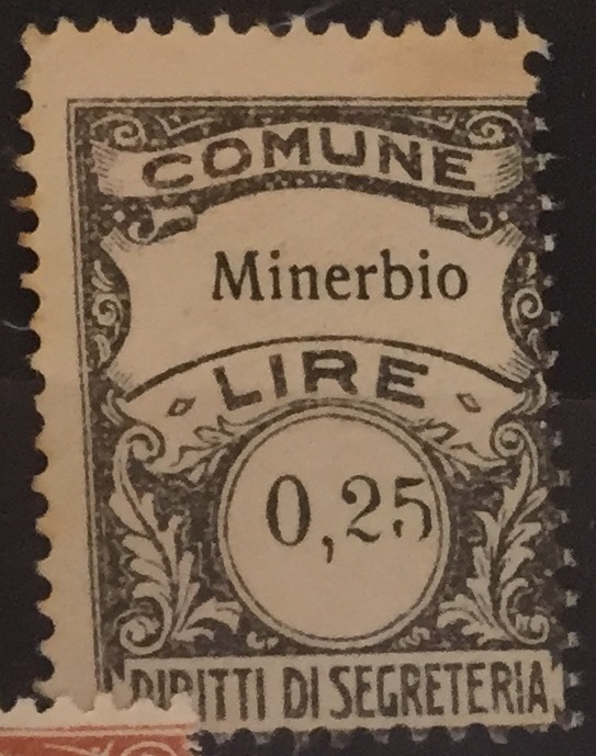 Marca da Bollo del Comune di MINERBIO su Carta Bianca Sottile di dimensioni 22,5 x 29 mm